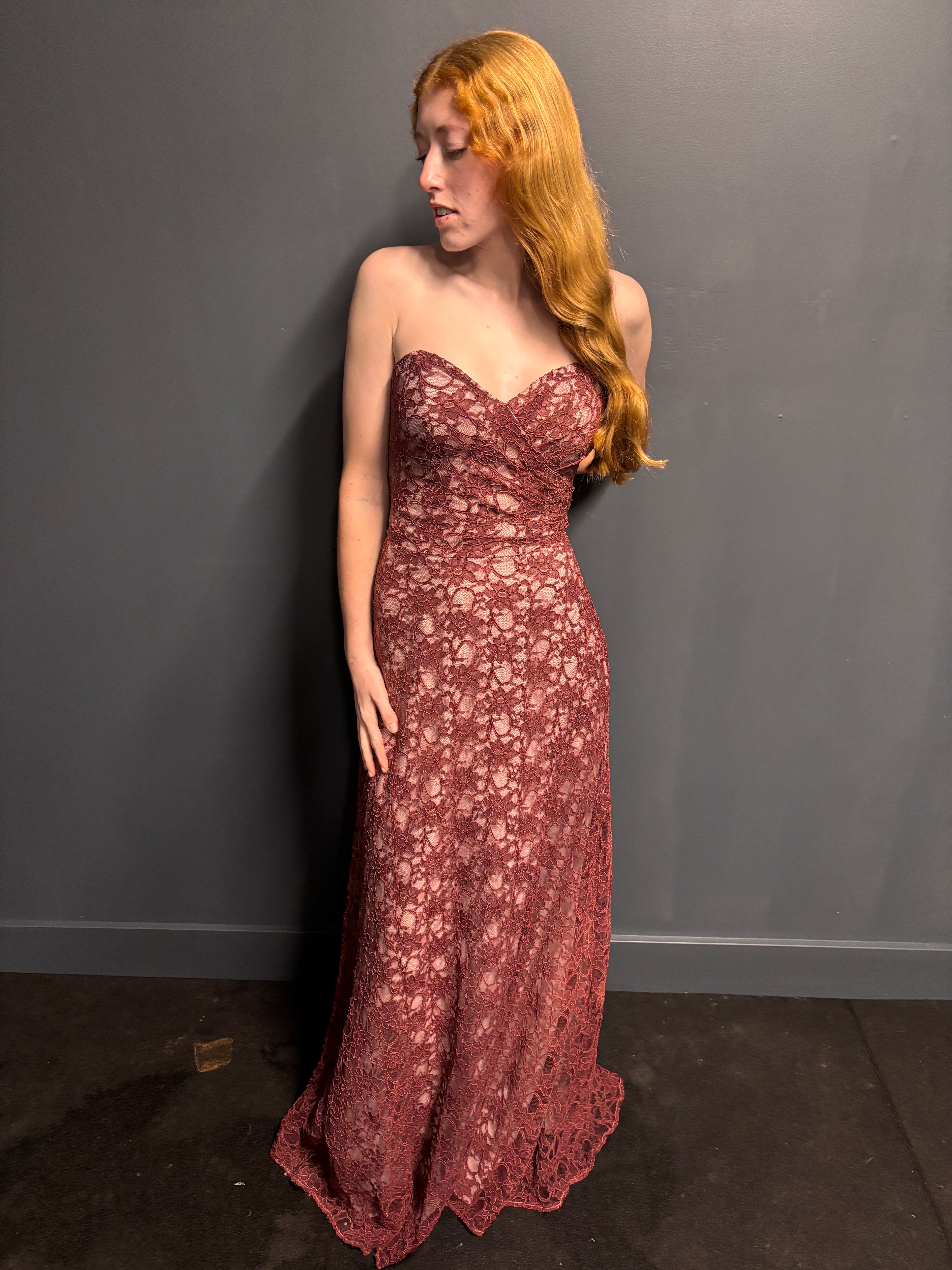 Pink and Maroon Lace Formal Dress — Reworked Vintage Gown | Meg Reworked